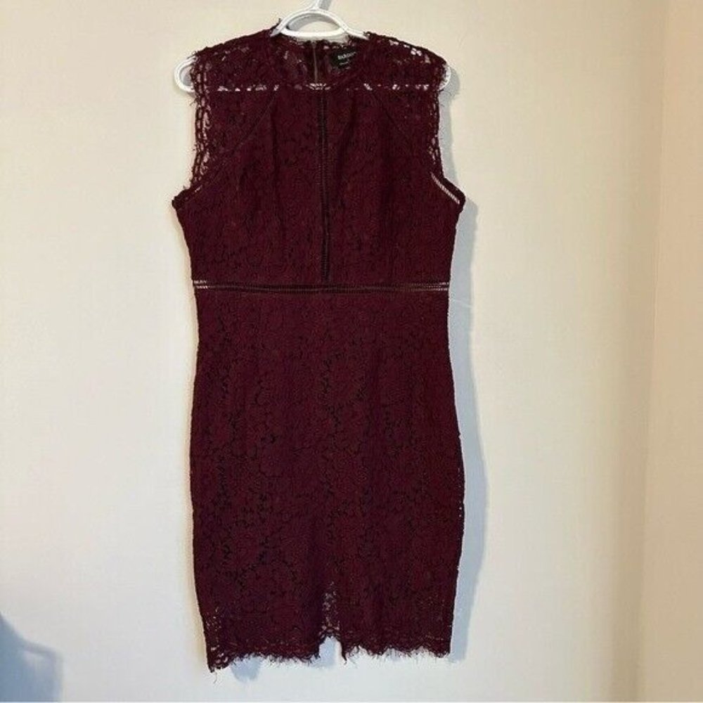 Bardot  Womens Burgundy Lace Zippered Mock Neck Floral Cocktail Sheath Dress 10 - Picture 2 of 12